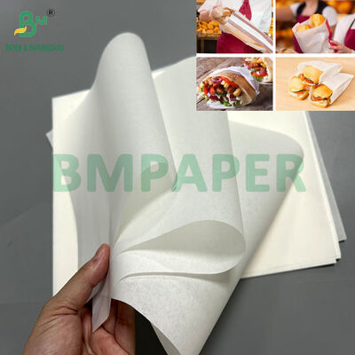 Kertas Greaseproof Putih 35gsm 40gsm Untuk Kantong Makanan Cepat Saji 390mm 532mm